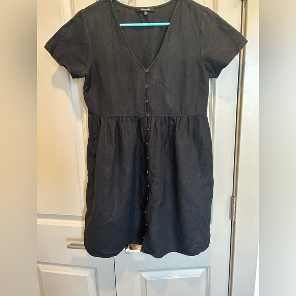Madewell Black Linen-Blend Alexandra Button-Front Mini Dress XS (x-small) - Picture 6 of 7
